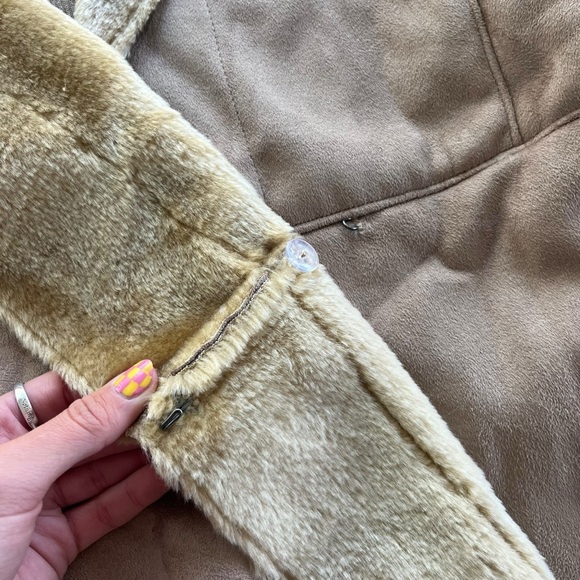 Jaclyn Smith Womens Sz XL Tan Faux Fur Collar Suede Front Knit Penny Lane Jacket - Picture 10 of 16